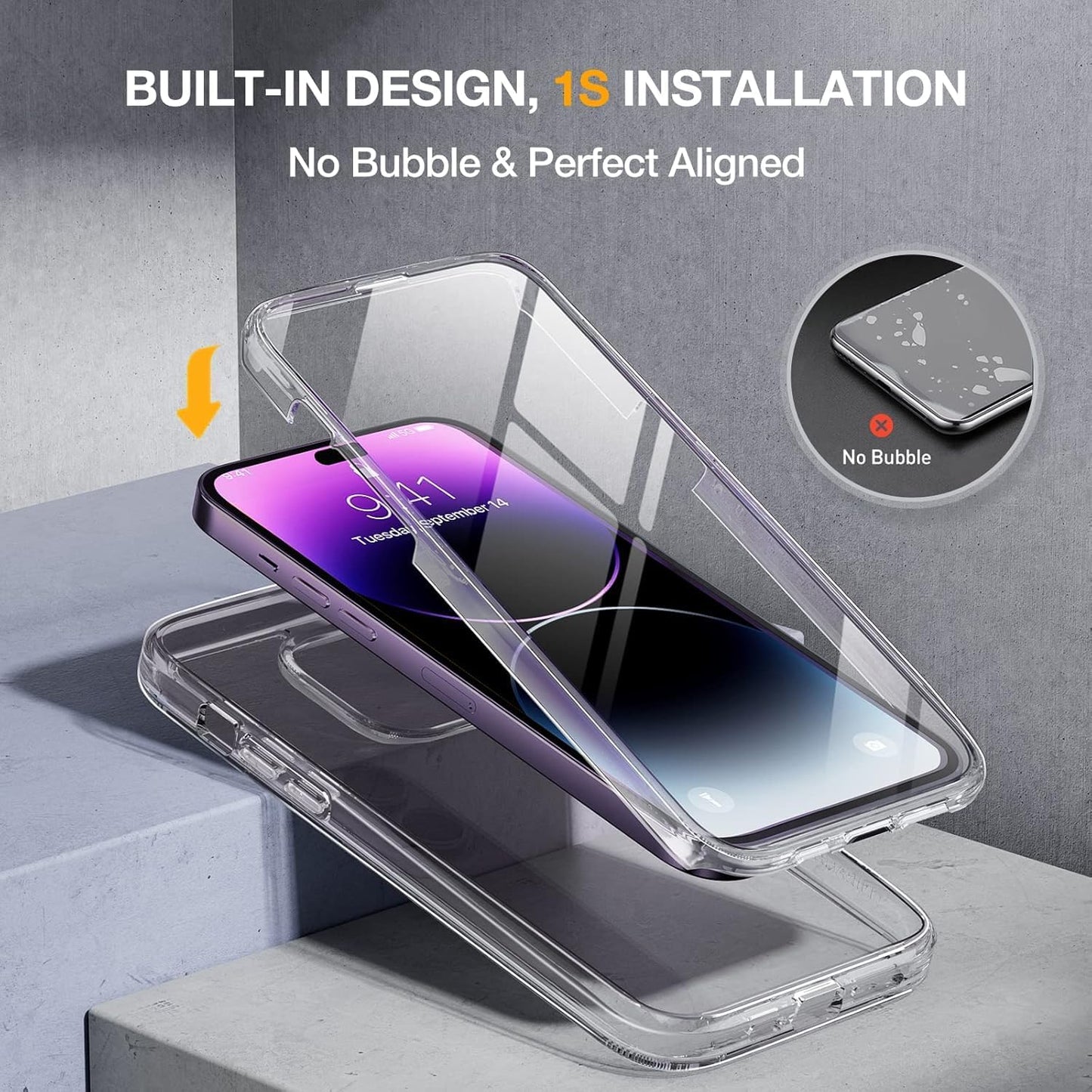 Miracase Glass Series Designed for iPhone 14 Pro Case 6.1 Inch, Upgrade Full-Body Bumper Case with Built-in 9H Tempered Glass Screen Protector, with Camera Lens Protector, Clear