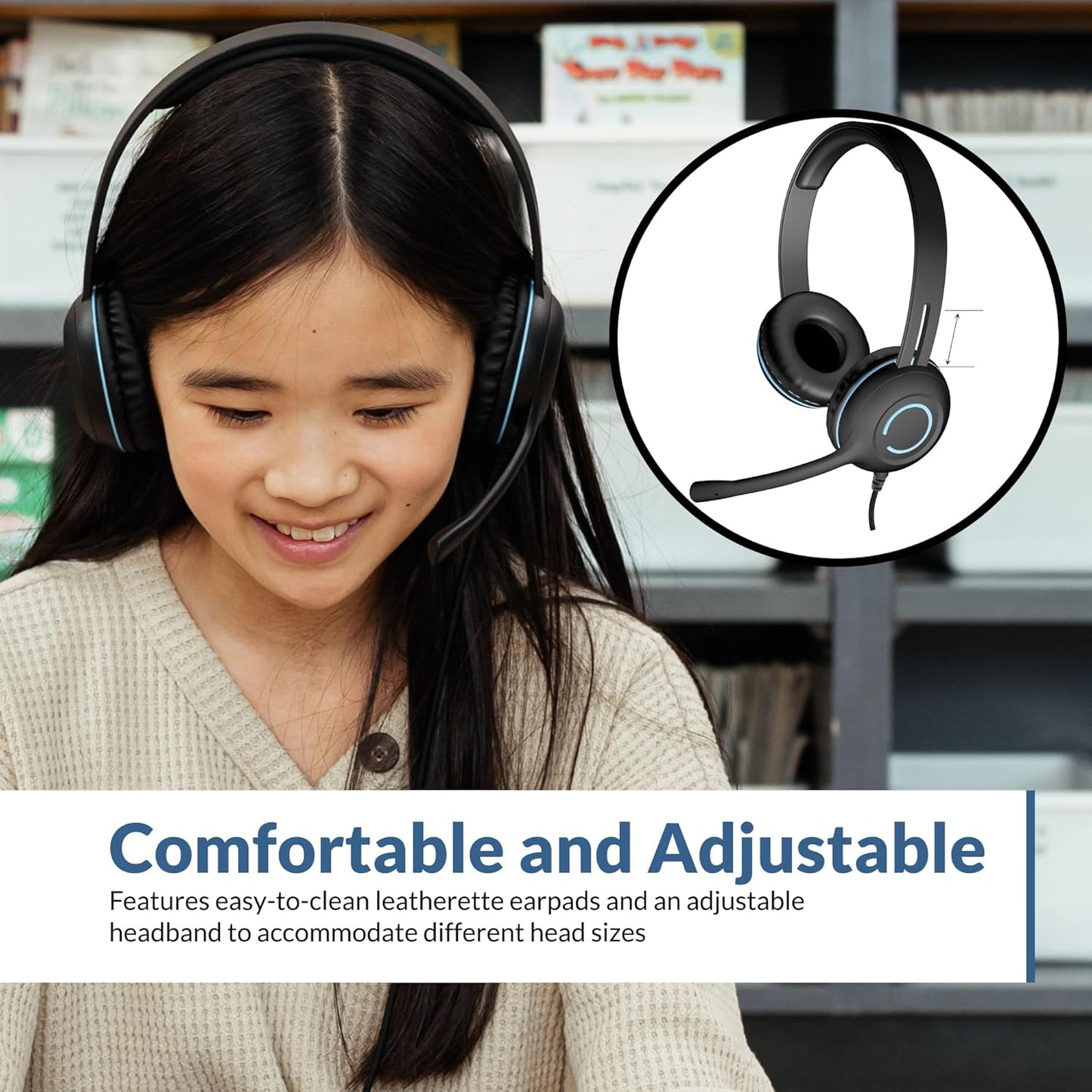 Cyber Acoustics USB-C Stereo Headset (AC-5014-20) – Durable, Crisp, and Clear Communication in Classrooms and at Home; in-Line Controls for Volume and Mic Mute - 20 Pack