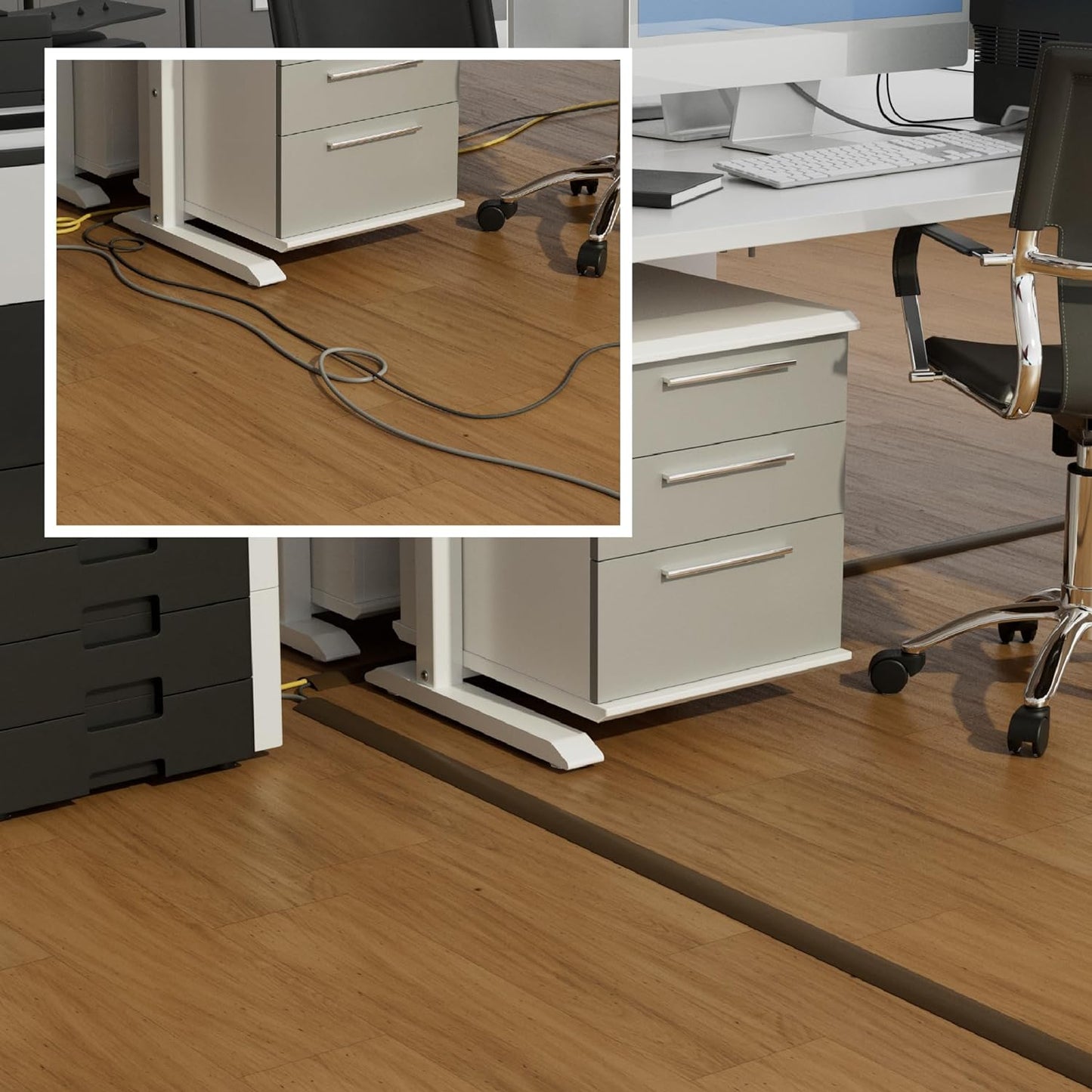 D-Line 30ft Floor Cord Cover, Floor Cable Protector, Extension Cord Cover, Protect Wires & Prevent Cable Trips, Cable Management Solution - Cord Cavity = 0.63" (W) x 0.31" (H) - Brown