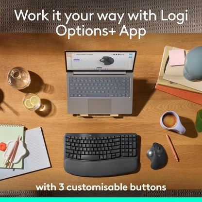 Logitech Ergo M575S Wireless Trackball Mouse, Wireless Ergonomic Mouse with Bluetooth and Encrypted Dongle, Comfortable Thumb Control, Precise and Smooth Tracking, for PC/Mac - Black Silver Ball
