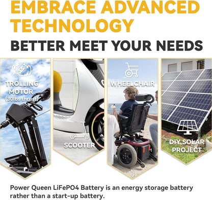 Power Queen 12V 50Ah LiFePO4 Battery with 14.6V 10A LiFePO4 Battery Charger, Built-in 50A BMS, Fast and Fully Charged, 15000+ Cycles, Perfect for Kayak Trolling Motor, RV Trailer, Solar Application