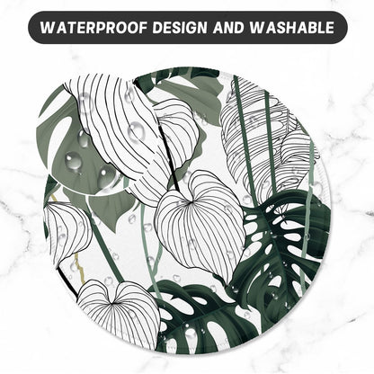 ITNRSIIET Round Mouse Pad with Stitched Edge Premium-Textured Waterproof Non-Slip Rubber Base Desktop Protection Mat Diameter 8.7 inches, Tropical Plant