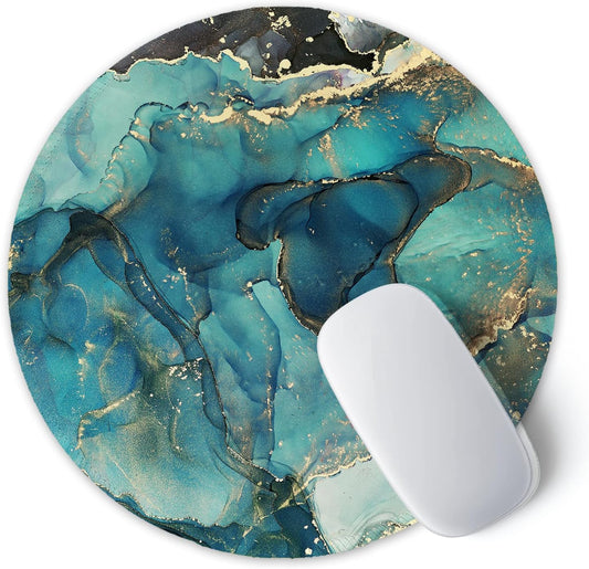 ITNRSIIET Round Mouse Pad with Stitched Edge Premium-Textured Waterproof Non-Slip Rubber Base Desktop Protection Mat Diameter 8.7 inches, Abstract Ink Tempera