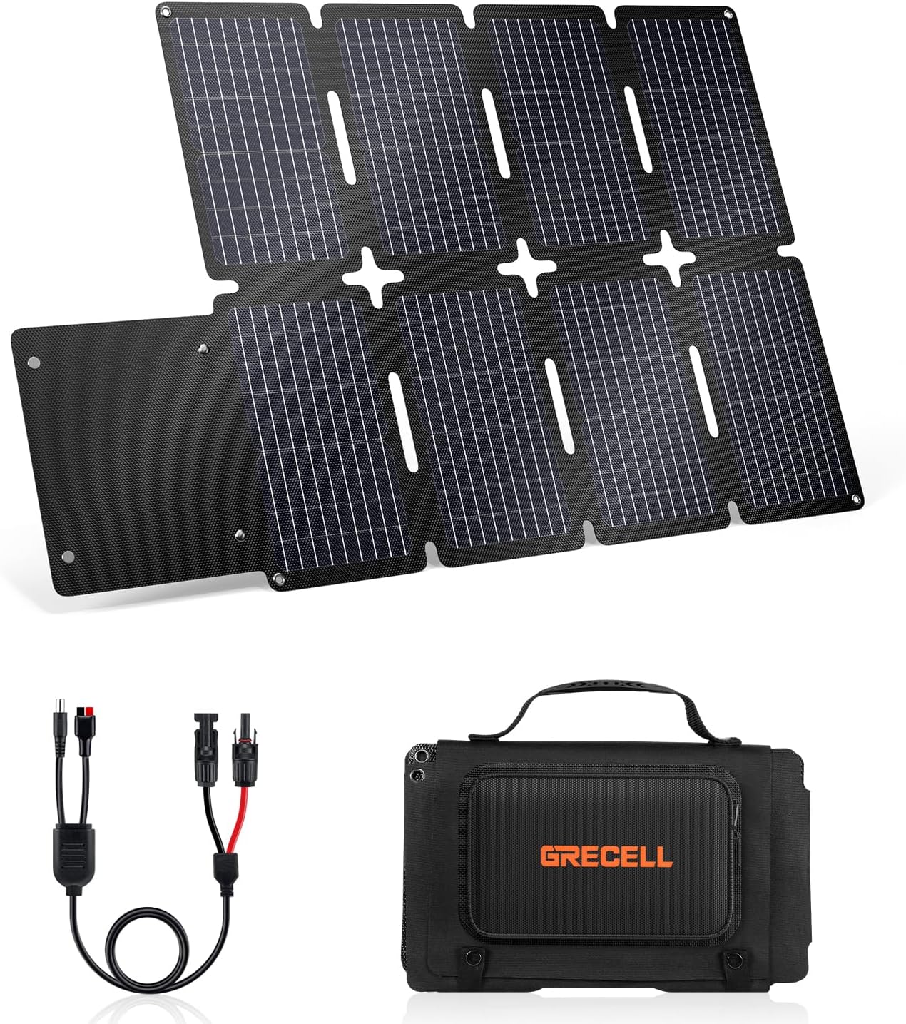 GRECELL 80W Foldable Solar Panel, Portable Solar Charger with USB-A and USB-C QC3.0 (18W) IP67 Waterproof Outdoor Cell Phone Solar Charger for Power Banks Tablets Small Power Station