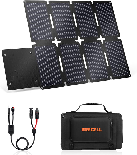 GRECELL 80W Foldable Solar Panel, Portable Solar Charger with USB-A and USB-C QC3.0 (18W) IP67 Waterproof Outdoor Cell Phone Solar Charger for Power Banks Tablets Small Power Station