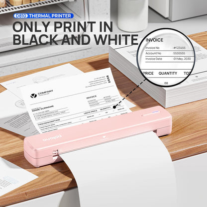 POLONO Portable Printer Wireless for Travel, D810 Bluetooth Thermal Printer Support for 8.5"x11" US Letter, Inkless Compatible with iOS, Android, Laptop for Office, Car and Home, Pink