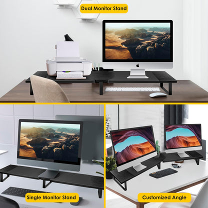 Dual-Monitor Stand for Desk - Large Adjustable Length and Angle Riser for 2 Monitors, Double Computer Desktop Organizer, Shelf for TV, Laptop, Printer