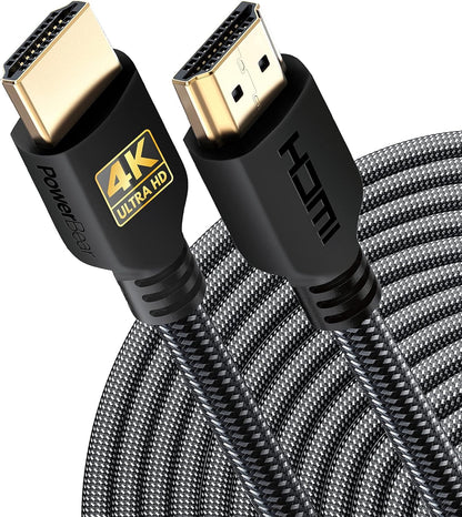 PowerBear 4K HDMI Cable 50 ft | High Speed, Braided Nylon & Gold Connectors, 4K @ 60Hz, Ultra HD, 2K, 1080P, ARC & CL3 Rated | for Laptop, Monitor, PS5, PS4, Xbox One, Fire TV, Apple TV & More