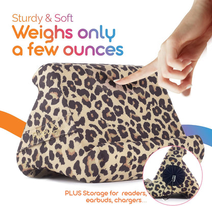 Flippy Tablet Pillow Stand - Cushion Tablet Stand & Holder, Bed Support for Lap and Desk, Compatible with Phone & Book Reading: Kindle, iPad Pro, iPhone & Samsung - Def Leopard