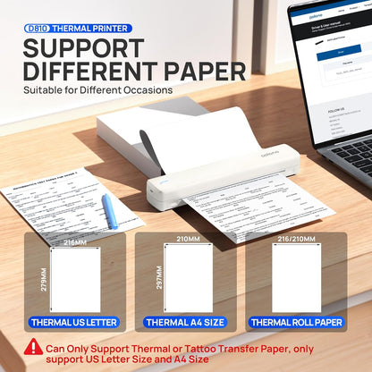 POLONO Portable Printer Wireless for Travel, D810 Bluetooth Thermal Printer Support for 8.5"x11" US Letter, Beige