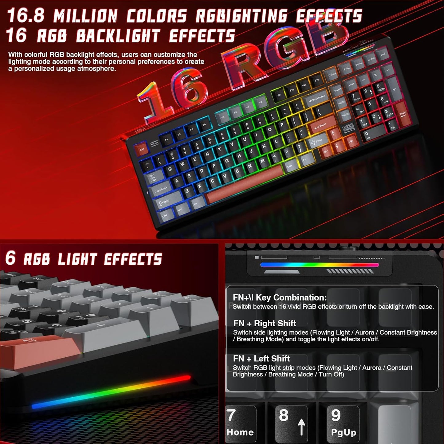 LINGBAO K98 Wireless Mechanical Gaming Keyboard, Tri-Mode BT5.0/2.4GHz/USB-C, Gasket Custom Hot-Swappable Linear Switches Mechanical Keyboards, RGB Backlit Gaming Keyboard for PC Laptop