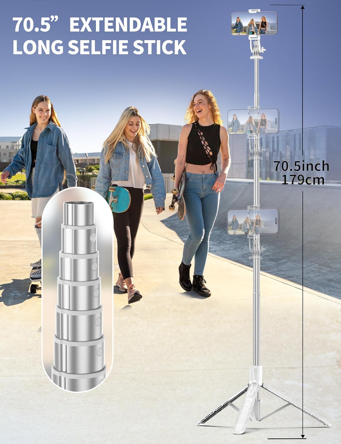 71" Phone Tripod Selfie Stick, All-in-1 with Remote, Extendable Cell Phone Tripod for iPhone, Smartphone Stand for Selfie/Video Recording/Photo/Live Stream/Vlog