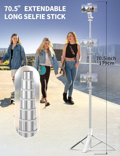 71" Phone Tripod Selfie Stick, All-in-1 with Remote, Extendable Cell Phone Tripod for iPhone, Smartphone Stand for Selfie/Video Recording/Photo/Live Stream/Vlog