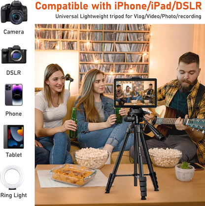 JOILCAN Camera Tripod, 68" Tablet Tripod Stand for Phone Cameras, Travel Tripods Compatible with iPad iPhone DSLR SLR Projector, Cell Phone Tripods Stand with Remote/Travel Bag / 2 in 1 Mount