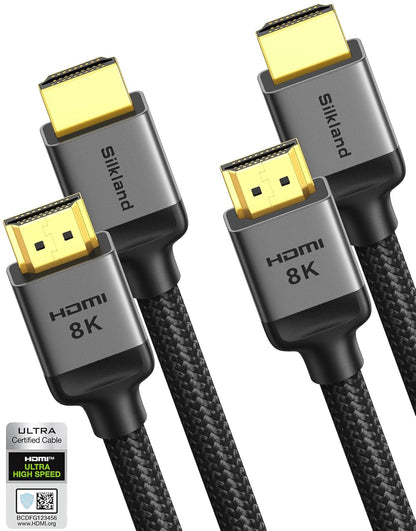 Silkland 10K 8K HDMI 2.1 Cable 2-Pack 3.3FT, Certified Ultra High Speed HDMI 2.1 Cable [8K@60Hz, 4K@120Hz] eARC/ARC, Dolby Atmos Vision, 48Gbps, HDR, HDCP Compatible for Samsung/Vizio/SoundBar/BluRay