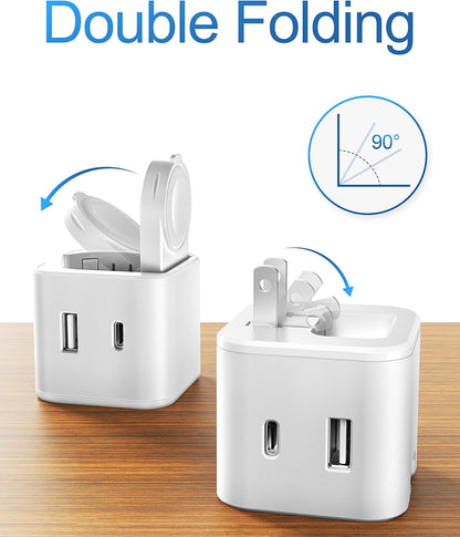36W for Apple Charging Block with Built-in Watch Charger, Foldable PD Fast Charger Block for iPhone, Dual Ports Wall Charger Compatible with Apple Watch iPhone AirPods (White)
