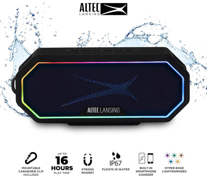 Altec Lansing Magnetic Bluetooth Speaker HYDRAJOLT 2.0, Waterproof IP67, 12W Output Power, 16H Battery, Multicolor LED, 100ft Wireless Range, Voice Assistant, USB-C Quick Charge