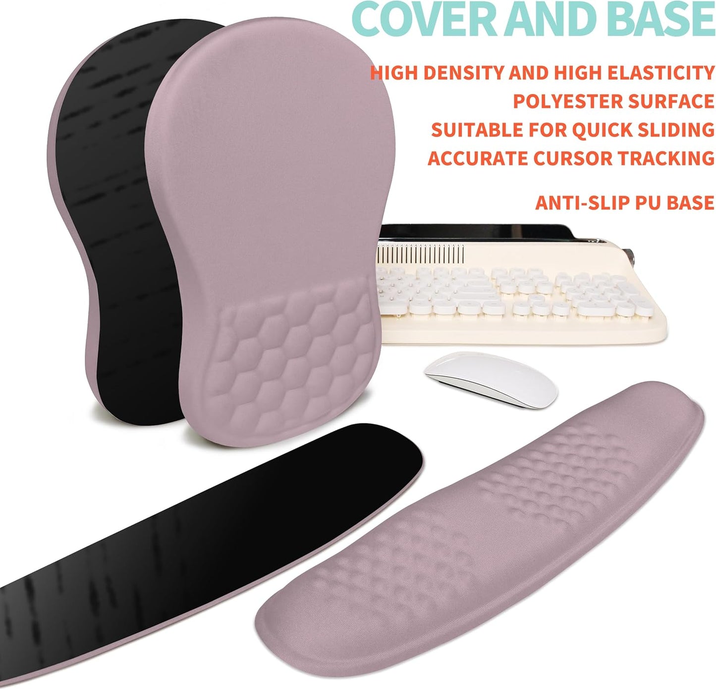 2-in-1 Ergonomic Set, Wave Rise Keyboard Wrist Rest and Massage Bulge Slope Mouse Pad Wrist Support, Cushion Memory Foam Integrated to Relieve Wrist Pain, Purple