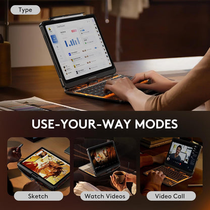 GUSGU for iPad Air 11 Inch (M3/M2,2025/2024) Transperant Case with Wireless Keyboard, 7 Color Backlight, Trackpad, 360°Rotating Stand for 10.9" iPad Air 5th/4th, 11" iPad Pro 4/3/2/1 Case, Cyberpunk