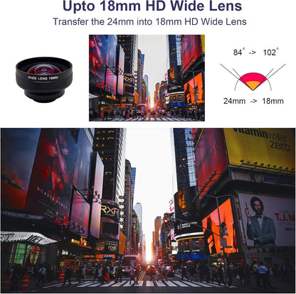 FotoZ 18mm Wide Angle Lens with 17mm Thread Lens Clip for iPhone & Samsung Galaxy and Most Smartphones, Compatible with SmallRig iPhone Samsung Smartphone Cage Case