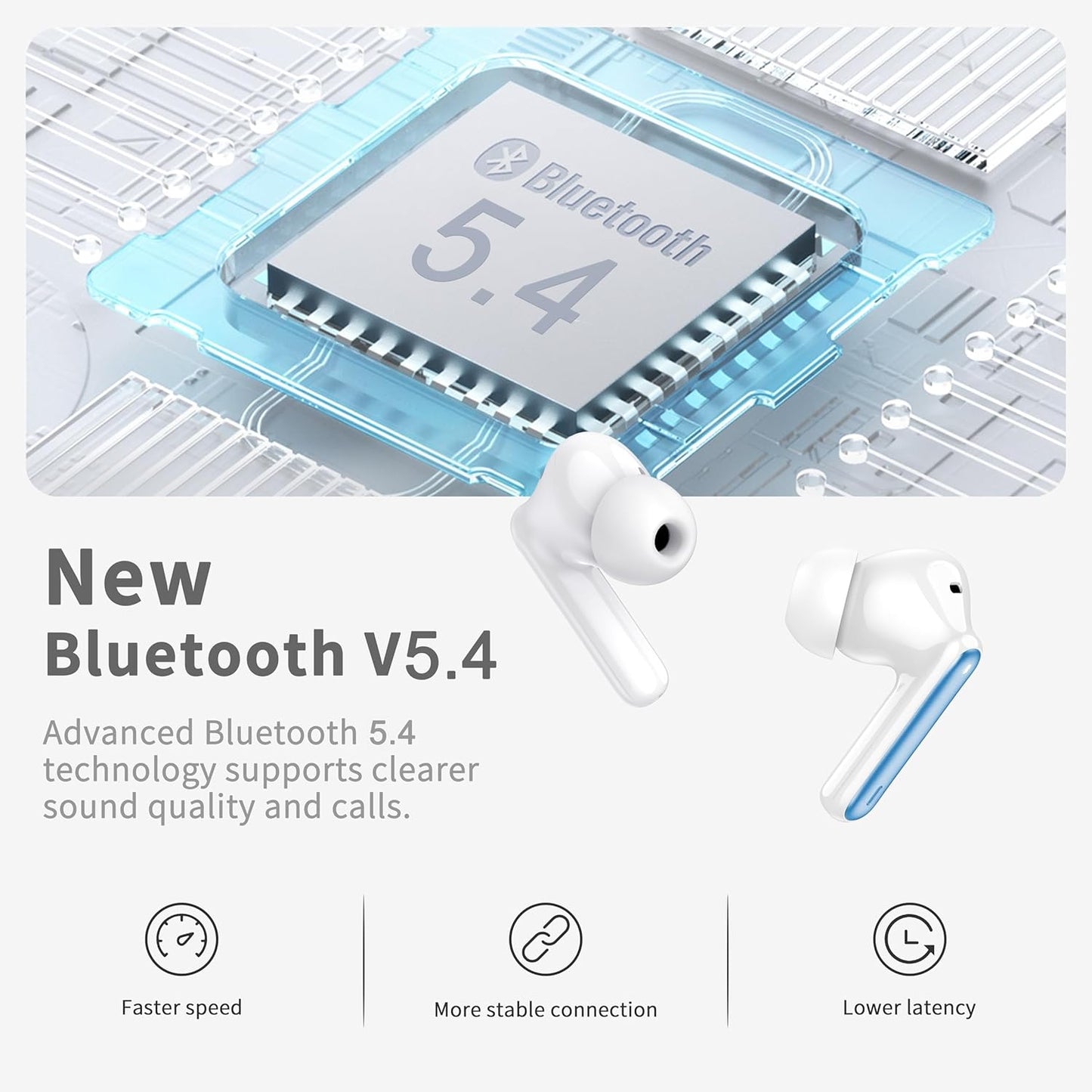 Wireless Earbuds, Bluetooth 5.4 Headphones in Ear with 4 ENC Noise Cancelling Mic, New Wireless Earphones HiFi Stereo Deep Bass 40H Playtime, In-Ear Bluetooth Earbuds LED Display IP7, USB-C, Lake Blue