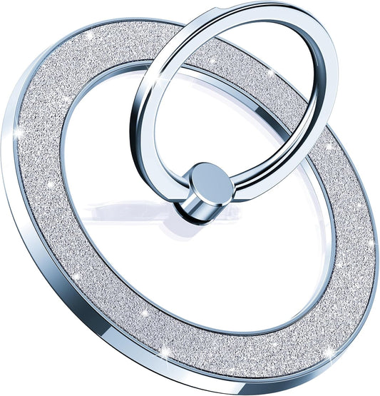 Magnetic Phone Ring Holder for MagSafe, Magnetic Phone Grip for iPhone, Compatible with iPhone MagSafe Wireless Charging. (Glitter Blue)