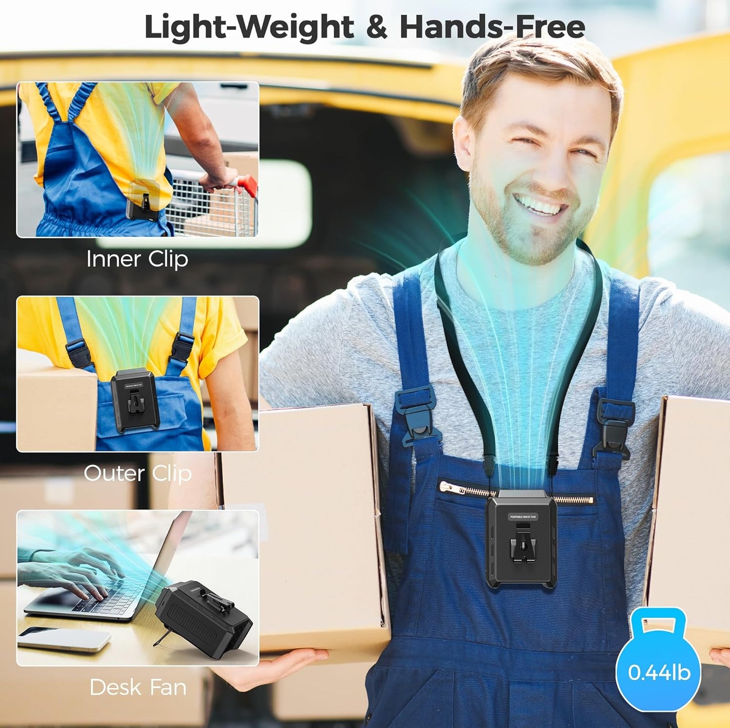 COMLIFE Portable Mini Waist Fan - Rechargeable Clip on Belt Wearable Body Fan, Max 20H Cooling,5 Speeds 16000RPM Turbo Hands-Free Under-Shirt Neck Fan for Outdoor Jobsite Camping Traveling