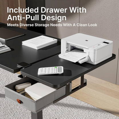 Desk Extender Tray, 24" x 12" Clamp On Desk Shelf, Desk Extension with Storage Drawer, Table Desk Arm Rest, Clamp On Keyboard Tray for Office and Home, Workstation Organizer, Medium, Black