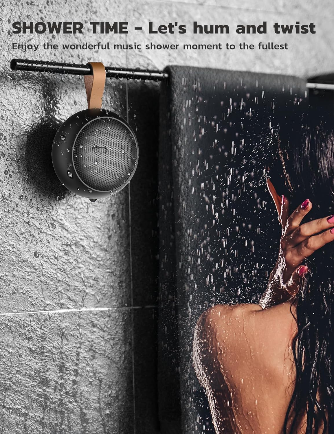 Portable Bluetooth Speaker, IPX7 Waterproof Small Shower Speaker Wireless Bluetooth with Loud Sound, Support TF Care/Built-in Mic- for Carabiner, Beach, Camping, Hiking, Pool, Great Gift (Black)