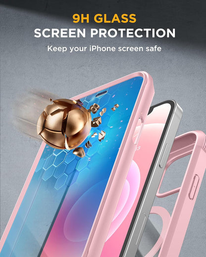 Miracase Magnetic for iPhone 12 mini Case, [360 Full-Body Protection & Complete Camera Guard], Drop & Scratch-Resistant, Shockproof, Stylish Clear iPhone Case, iPhone 12 mini Cover, Gray Pink