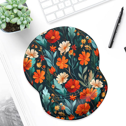 ITNRSIIET Ergonomic Mouse Pad with Gel Wrist Support Small Wrist Rest Smooth Surface Non-Slip PU Base Comfortable Office Supplies Pain Relief, 8.7 x 7.2 inches, Beautiful Flowers