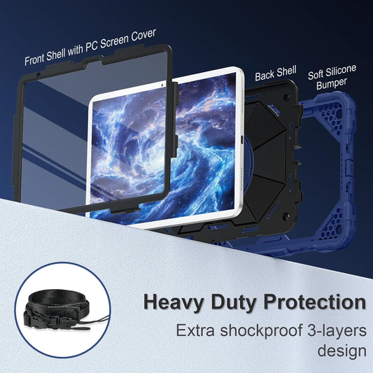 Case for iPad (A16) 11th Generation 11 Inch (2025) / iPad 10th Generation Case 10.9 Inch (2022) with 360° Rotating Stand Screen Protector Pen Holder Shoulder Strap, Navy Black