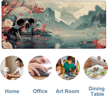 Gaming Desk Pad Large Extra Length Evil-Looking Skull Mouse Pad Keyboard Laptop Non-Slip Waterproof with Rubber Base Thick Stitched Edge Mouse Mat for Office Home 35.4 x 15.7 Inches