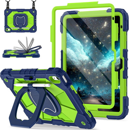 Case for iPad (A16) 11th Generation 11 Inch (2025) / iPad 10th Generation Case 10.9 Inch (2022) with 360° Rotating Stand Screen Protector Pen Holder Shoulder Strap, Navy Green