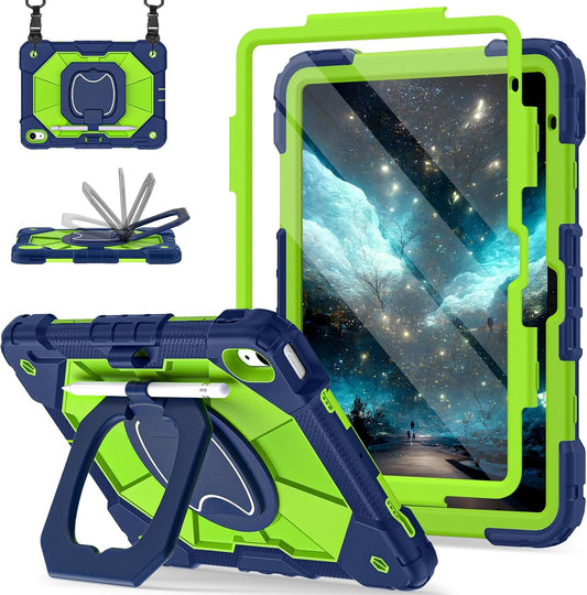 Case for iPad (A16) 11th Generation 11 Inch (2025) / iPad 10th Generation Case 10.9 Inch (2022) with 360° Rotating Stand Screen Protector Pen Holder Shoulder Strap, Navy Green