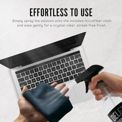 Delete Screen Cleaner Spray Kit, 2 Pack, 16oz and 2oz Bottle and 12"x12" Microfiber Cleaning Cloth, Streak-Free, Safe and Gentle Formula, Multi-Purpose for TVs, Computers, Monitors, Smart Phones