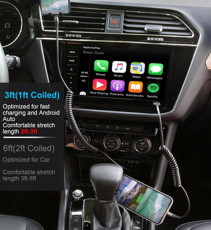 iPhone Charger Cable for Car [3FT+6FT], Coiled Lightning Cable [Apple MFi Certified] 2 Pack Lightning Cord Compatible with iPhone14 13/12/11 Pro Max/XS MAX/XR/XS/X/8/7/Plus/6S iPad/iPod-Black