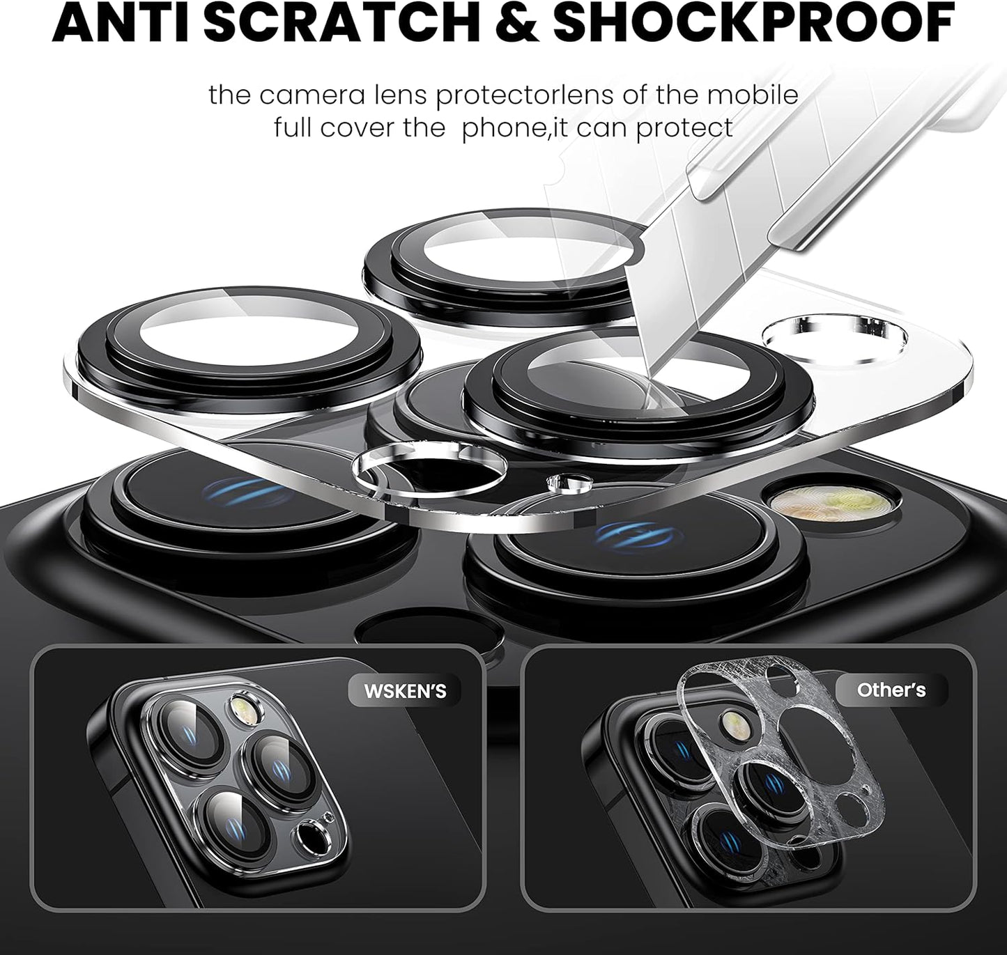 [2 in 1] for iPhone 14 Pro/iPhone 14 Pro Max Camera Lens Protector,Full Protective Metal Ring + HD Tempered Glass Camera Screen Protector Cover Film Accessories, Space Black