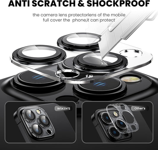 [2 in 1] for iPhone 14 Pro/iPhone 14 Pro Max Camera Lens Protector,Full Protective Metal Ring + HD Tempered Glass Camera Screen Protector Cover Film Accessories, Space Black