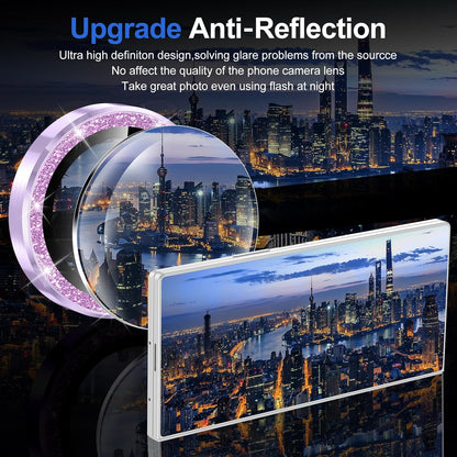 for Samsung Galaxy Z Fold 7 Camera Lens Protector, Individual Metal Ring Tempered Glass Lens Cover, [Strong Adsorption] Scratch Resistant Ultra-Thin HD Clear Lens Cover, 1 Set-Purple Sparkly