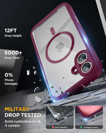 Miracase Magnetic for iPhone 16 Plus Case Full-Body Phone with Built-in Glass Screen Protector, [Compatible with MagSafe] Military Drop Proof 16 Plus Cover 6.7 inch, Plum