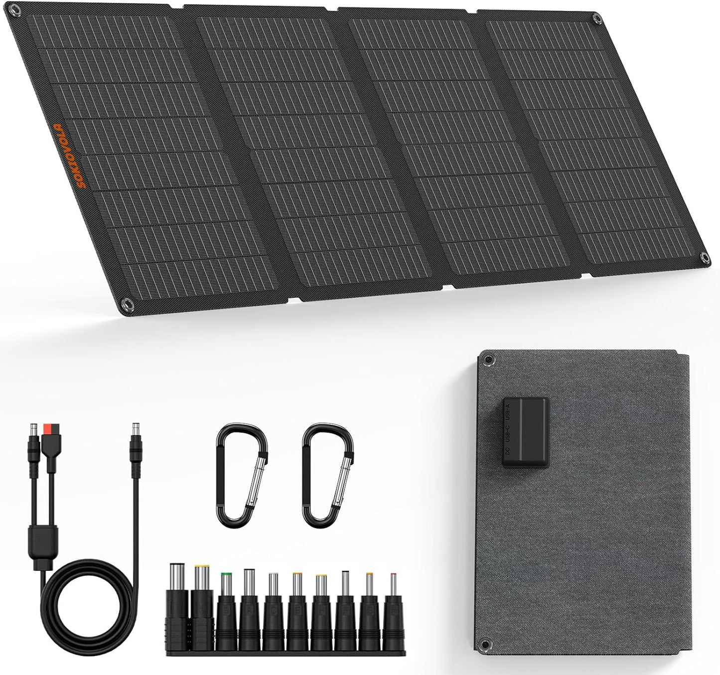 N-Type 16BB 50W Portable Solar Panels,Foldable Solar Panel Charger IP68 Waterproof with USB-A and USB-C Ports DC 18V Output for Small Power Station Outdoor Camping RV Trip