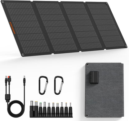 N-Type 16BB 50W Portable Solar Panels,Foldable Solar Panel Charger IP68 Waterproof with USB-A and USB-C Ports DC 18V Output for Small Power Station Outdoor Camping RV Trip