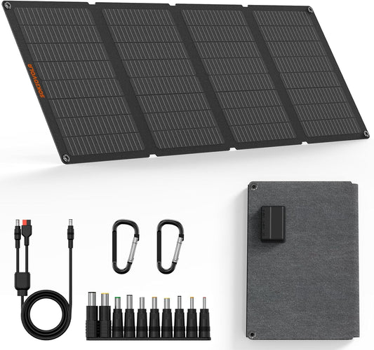N-Type 16BB 50W Portable Solar Panels,Foldable Solar Panel Charger IP68 Waterproof with USB-A and USB-C Ports DC 18V Output for Small Power Station Outdoor Camping RV Trip