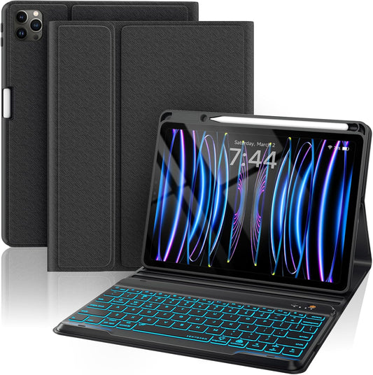 Keyboard Case for iPad Air 5th/4th Pro 11 inch, 7-Color Backlit Detachable Wireless Keyboard Case with Pencil Holder, Stand Folio Cover for Gen 2020/2022, Pro 4th/3rd/2nd/1st Gen, Black