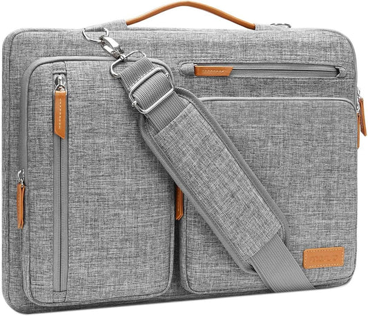 MOSISO 360 Protective Laptop Shoulder Bag,15 inch Computer Bag Compatible with MacBook Air M4 M3 M2/Pro A1990 A1707, Dell XPS Plus,Side Open Messenger Bag with 4 Zipper Pockets&Handle, Gray