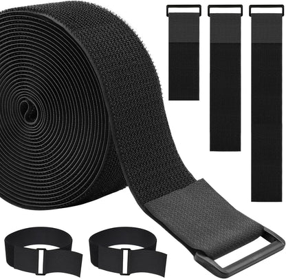 1.5In x 32Ft Cable Straps Heavy Duty With 40 Buckles, Black Hook and Loop Straps, Reusable Cable Ties for Organizer or Storage