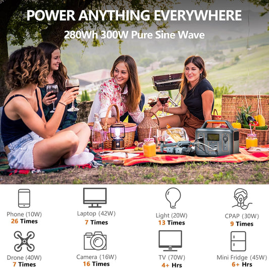 ALLWEI Portable Power Station 300W, 280Wh Solar Generator with 110V Pure Sine Wave AC Outlet, Backup Lithium Battery Generator for CPAP Outdoor RV Camping Emergency Home Use