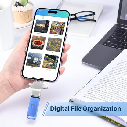 Multiport-Photo-Stick 128GB Automatic Photo & Video Backup for iPhone iPad, Android, PC, Mac | Backup USB Flash Drive with Smart Duplicate Detection | Easy Photo Backup & Transfer Device Memory-Stick