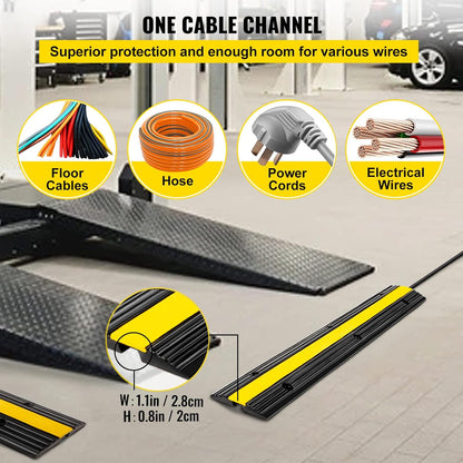 Happybuy 4 Pack of 1-Channel Rubber Cable Protector Ramps Heavy Duty 18000Lbs Load Capacity Cable Wire Cord Cover Ramp Speed Bump Driveway Hose Cable Ramp Protective Cover